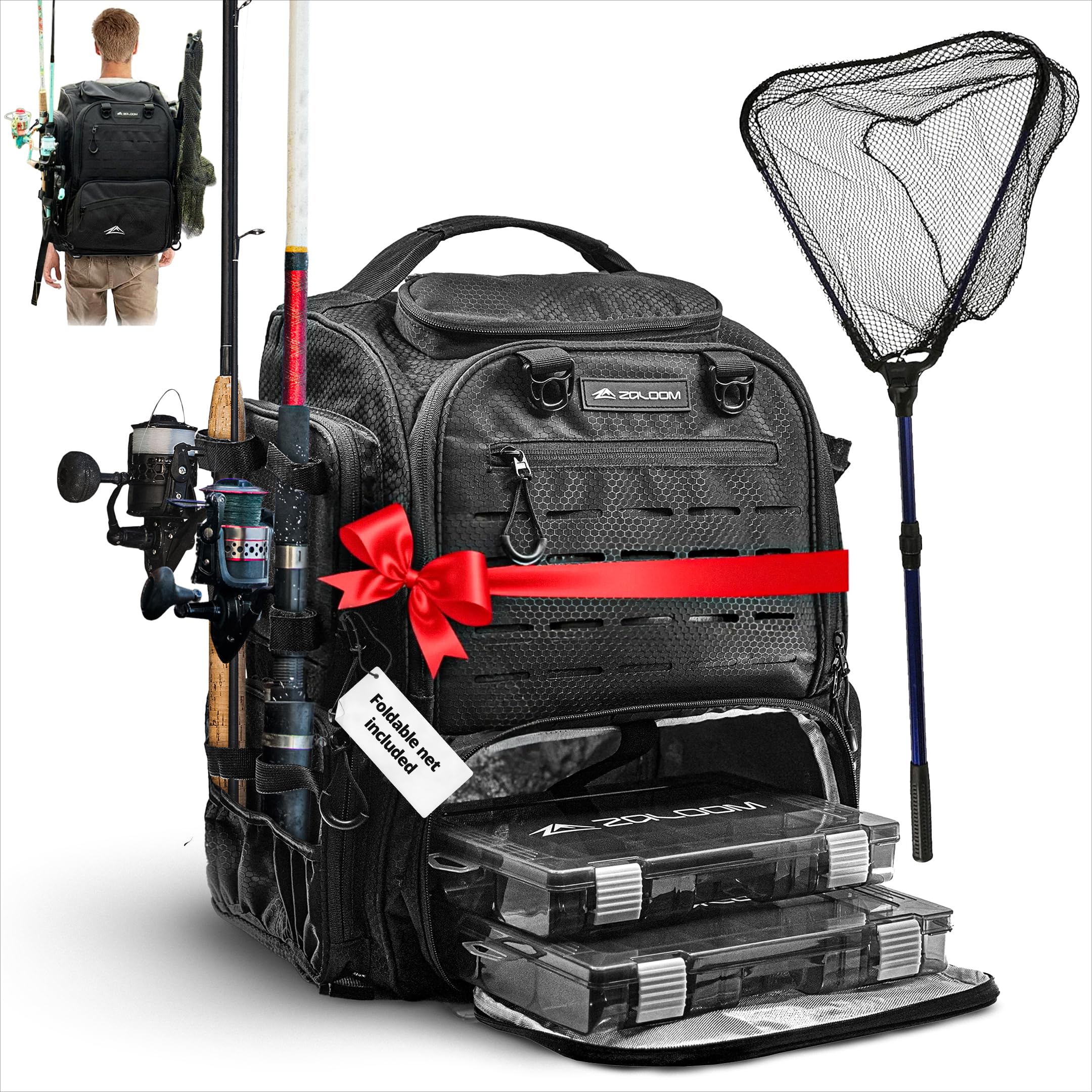Zaloom waterproof fishing backpack 40L ready for shore or riverbank use
