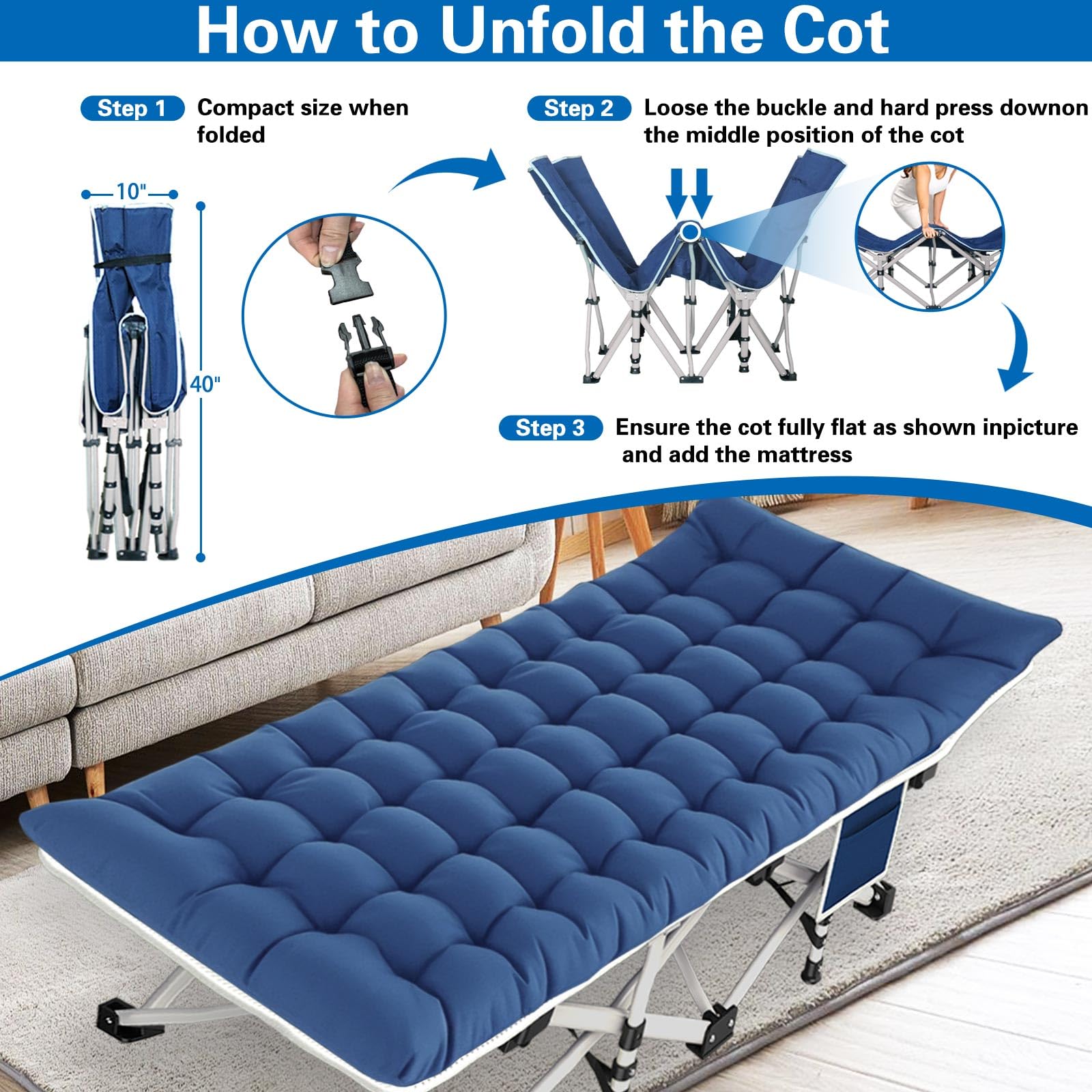 ZAMOTEO camping cot unfolds quickly for instant rest