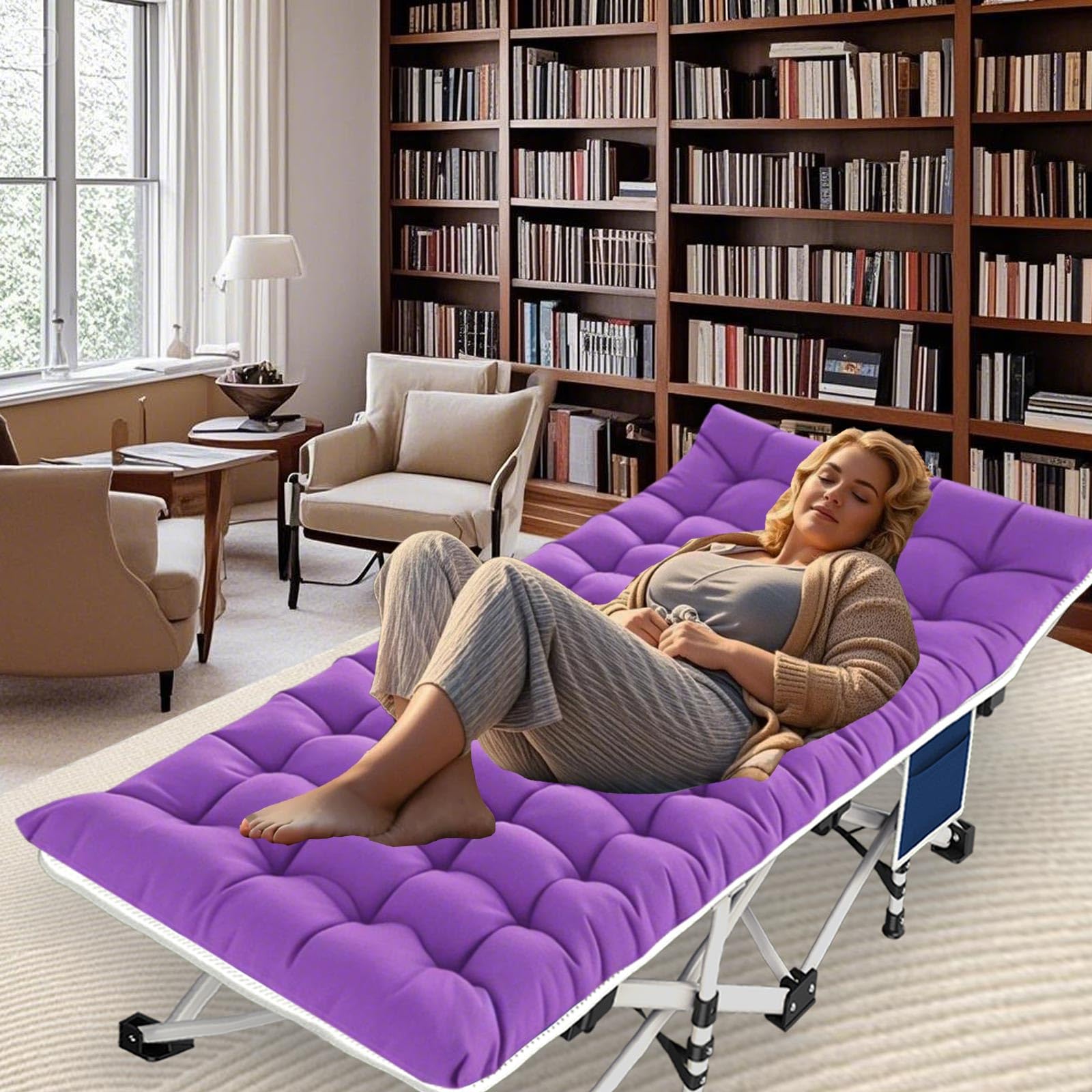 ZAMOTEO camping cot with tool-free setup for quick assembly.