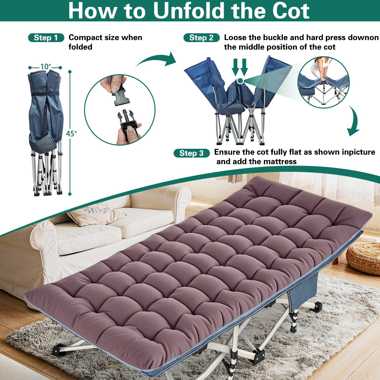 ZAMOTEO removable mattress for adaptable comfort on the cot.