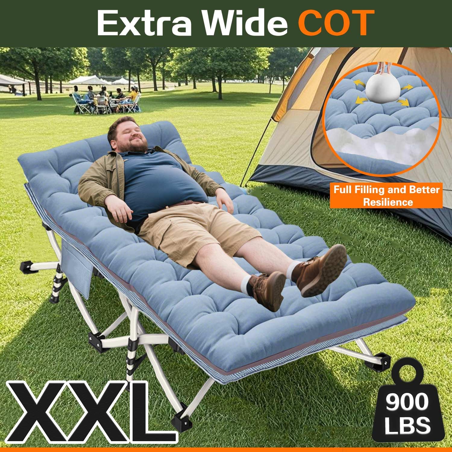 ZAMOTEO XXL camping cot side pocket keeps essentials within reach at campsites