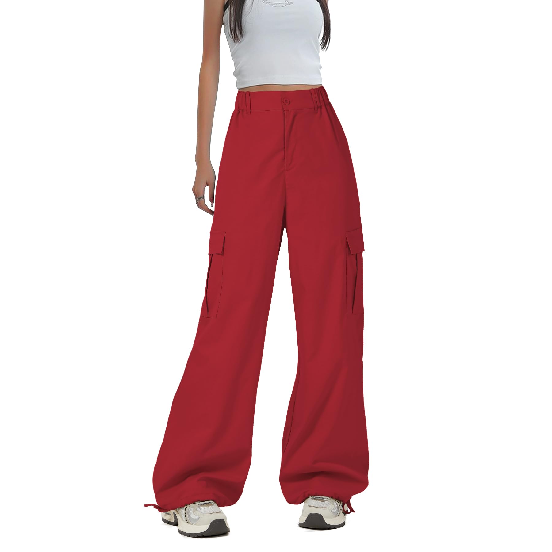 Zando Red Cargo Pants side view highlighting multi-pocket design for outdoor use.