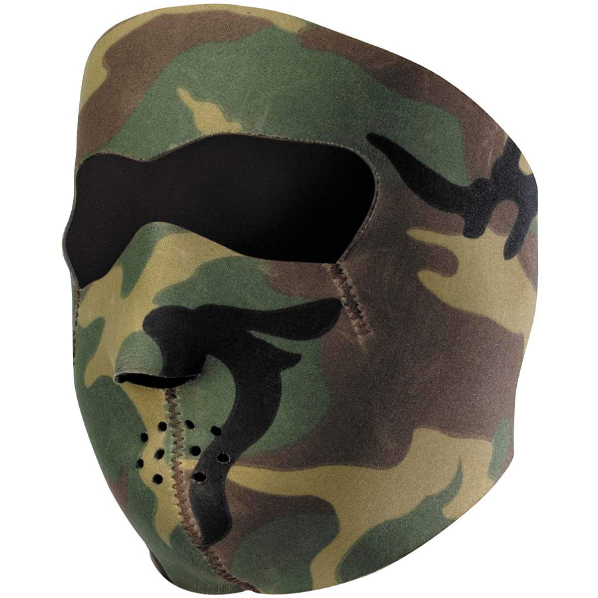 ZANheadgear full mask neoprene woodland camo for warm, breathable outdoor wear.