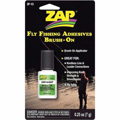Zap A Gap CA+ fly tying adhesive bottle with brush applicator for quick, strong bonds