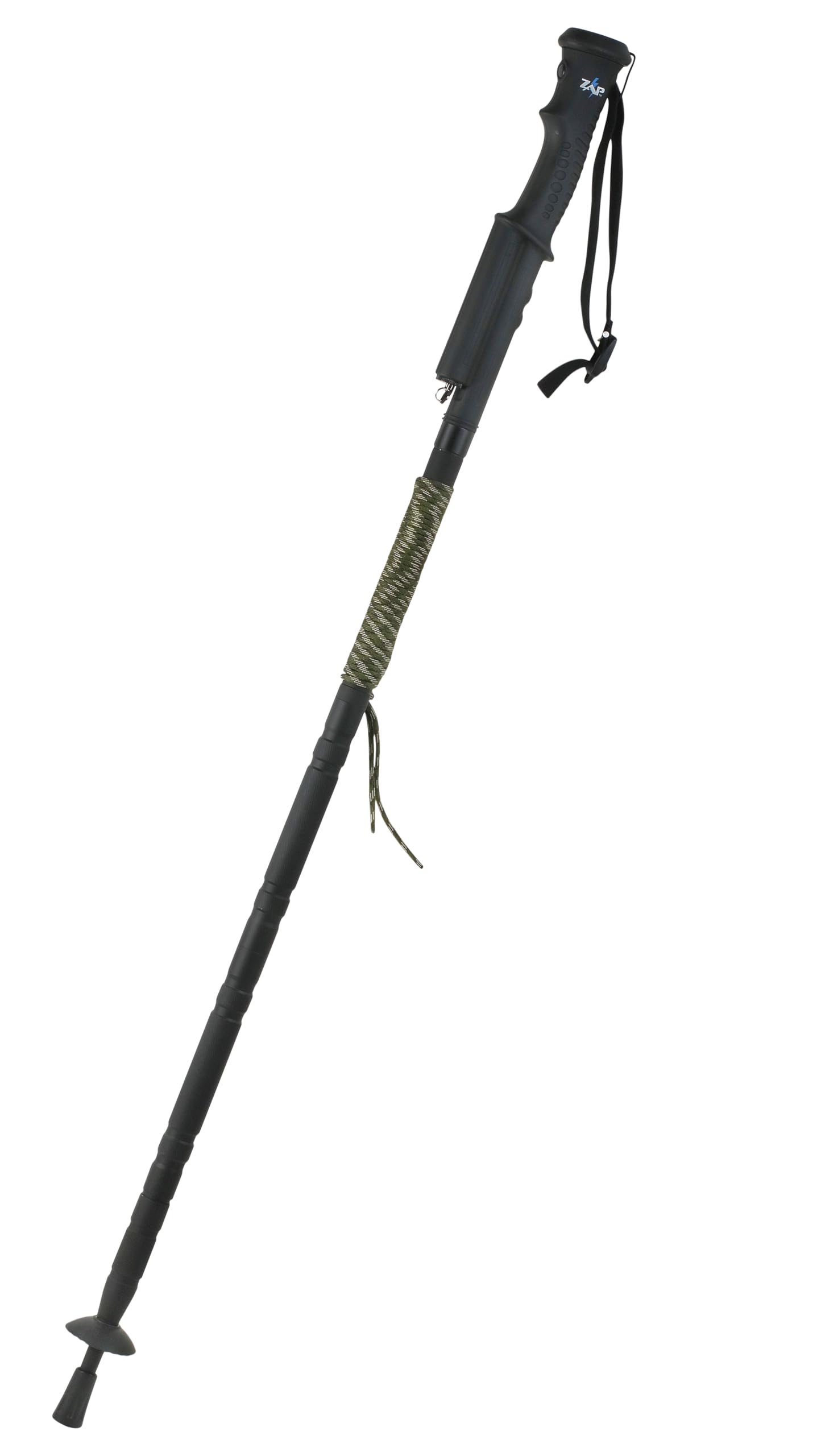 Zap Hike N Strike pain-prong stun electrodes deter threats when needed.