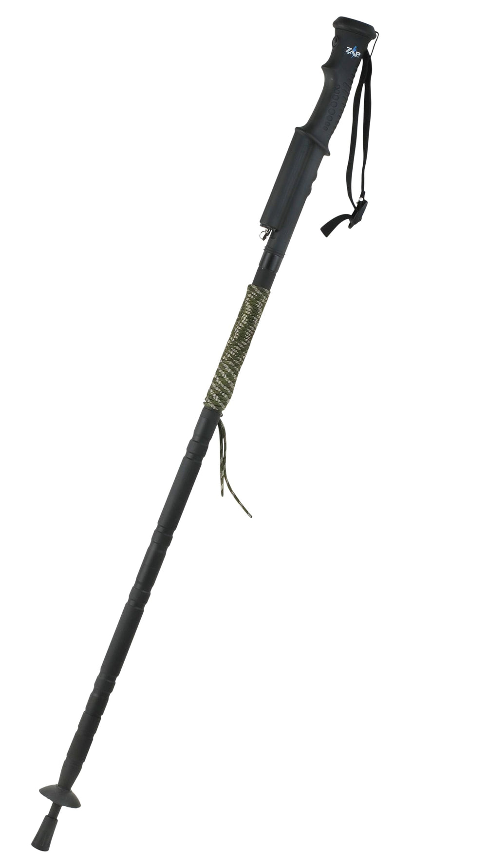 Zap Hike N Strike pain-prong stun electrodes deter threats when needed.