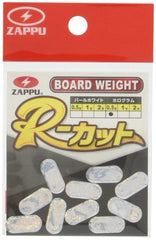 ZAPPU board weight R-cut hologram 0.5 g closeup for precise buoyancy adjustments