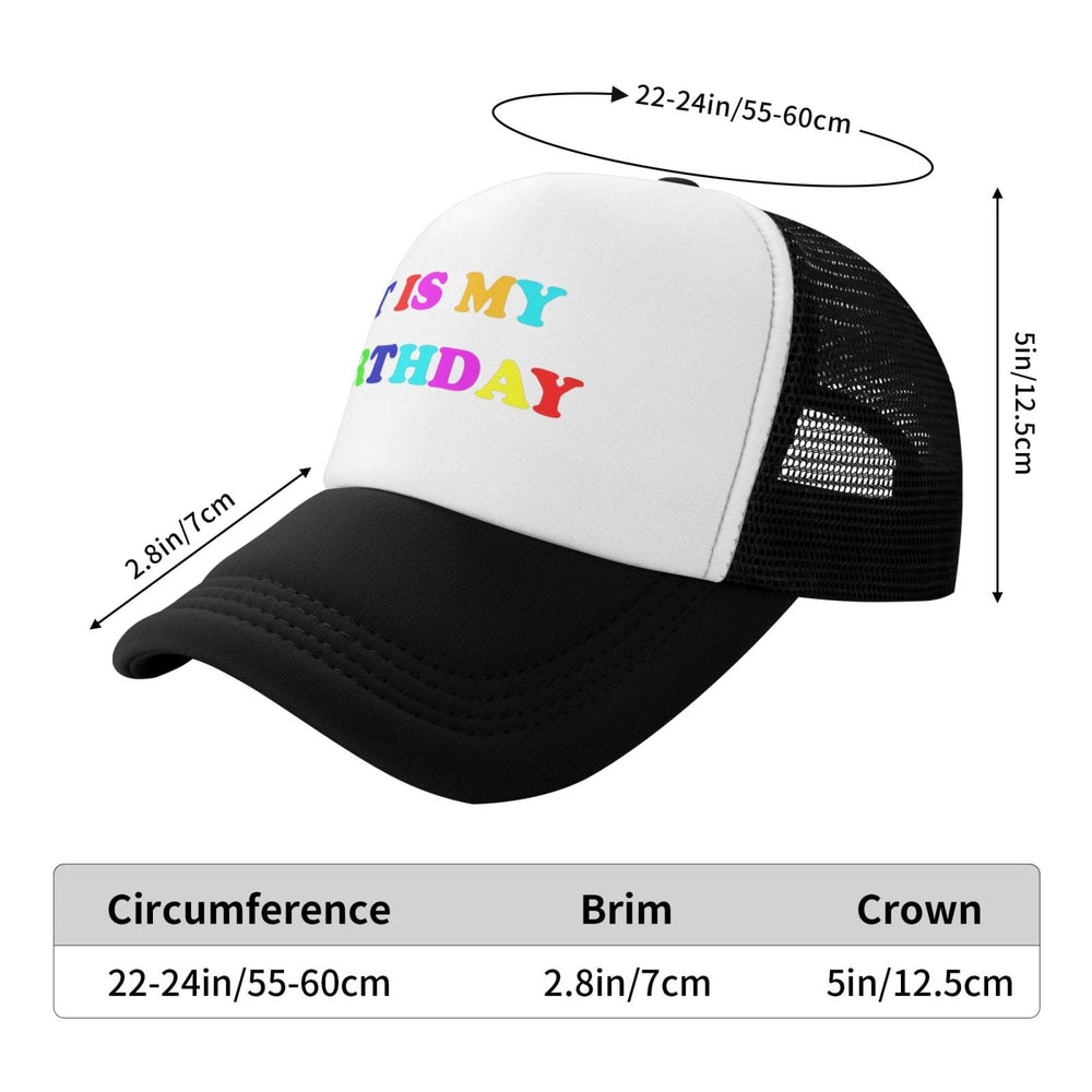 ZBDSKLEX Happy Birthday Trucker Hat closeup material shows durable polyester.