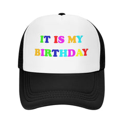 ZBDSKLEX Happy Birthday Trucker Hat front design for unisex celebrations.