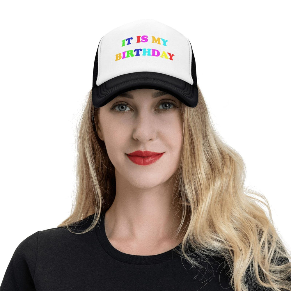 ZBDSKLEX Happy Birthday Trucker Hat on-model demonstrates versatile casual wear.