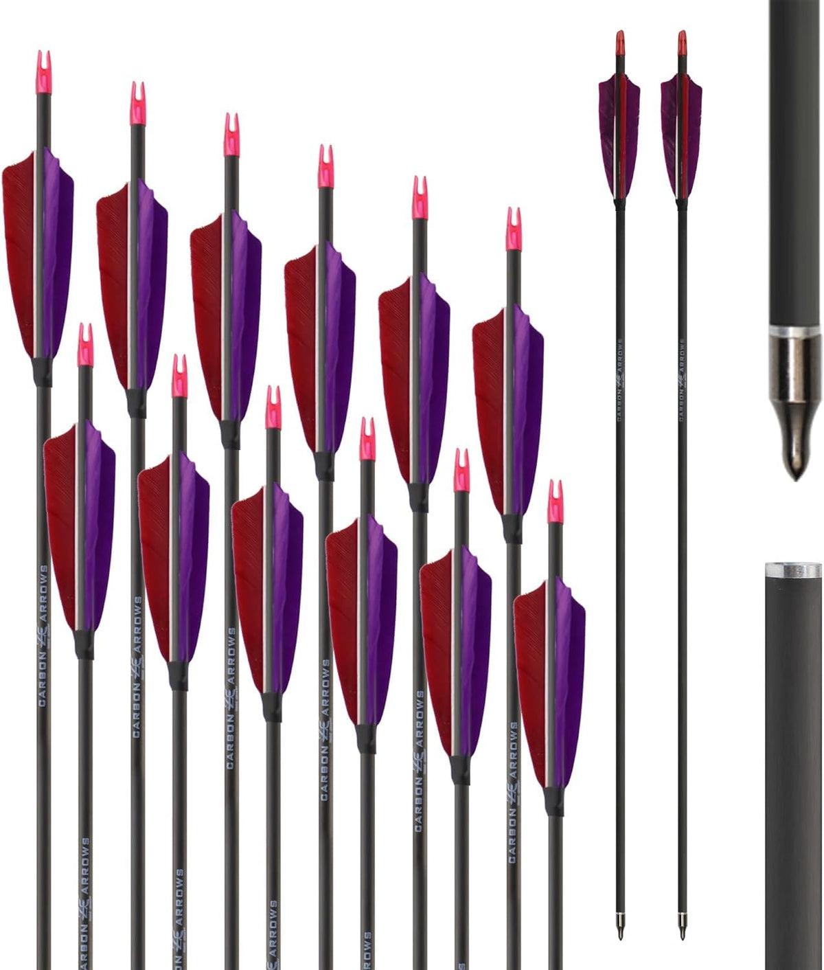 ZE ZHAN-E ARCHERY 12pcs-600-spine arrows with real turkey feathers for consistent flight.