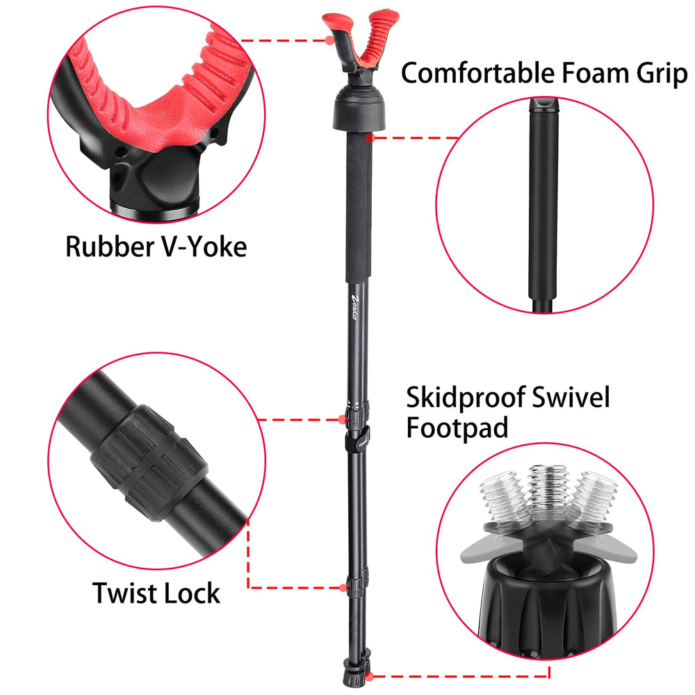 Zeadio bipod height range adjustment image illustrates 28 to 58 inches reach.