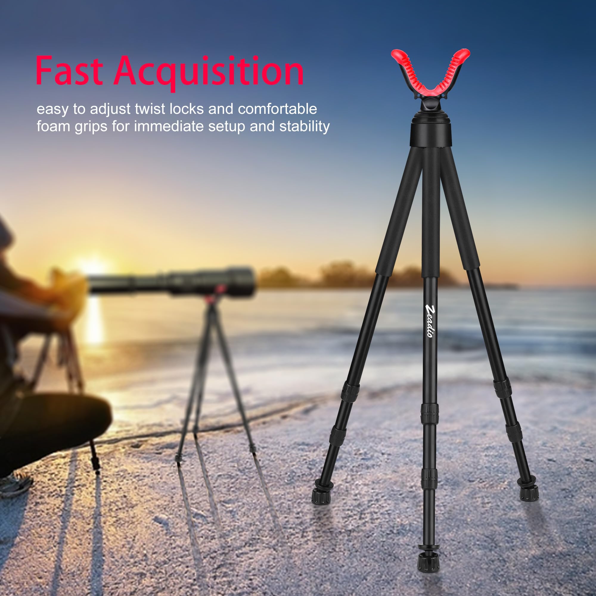 Zeadio tripod hunting rest twist-lock legs in action for fast height adjustments