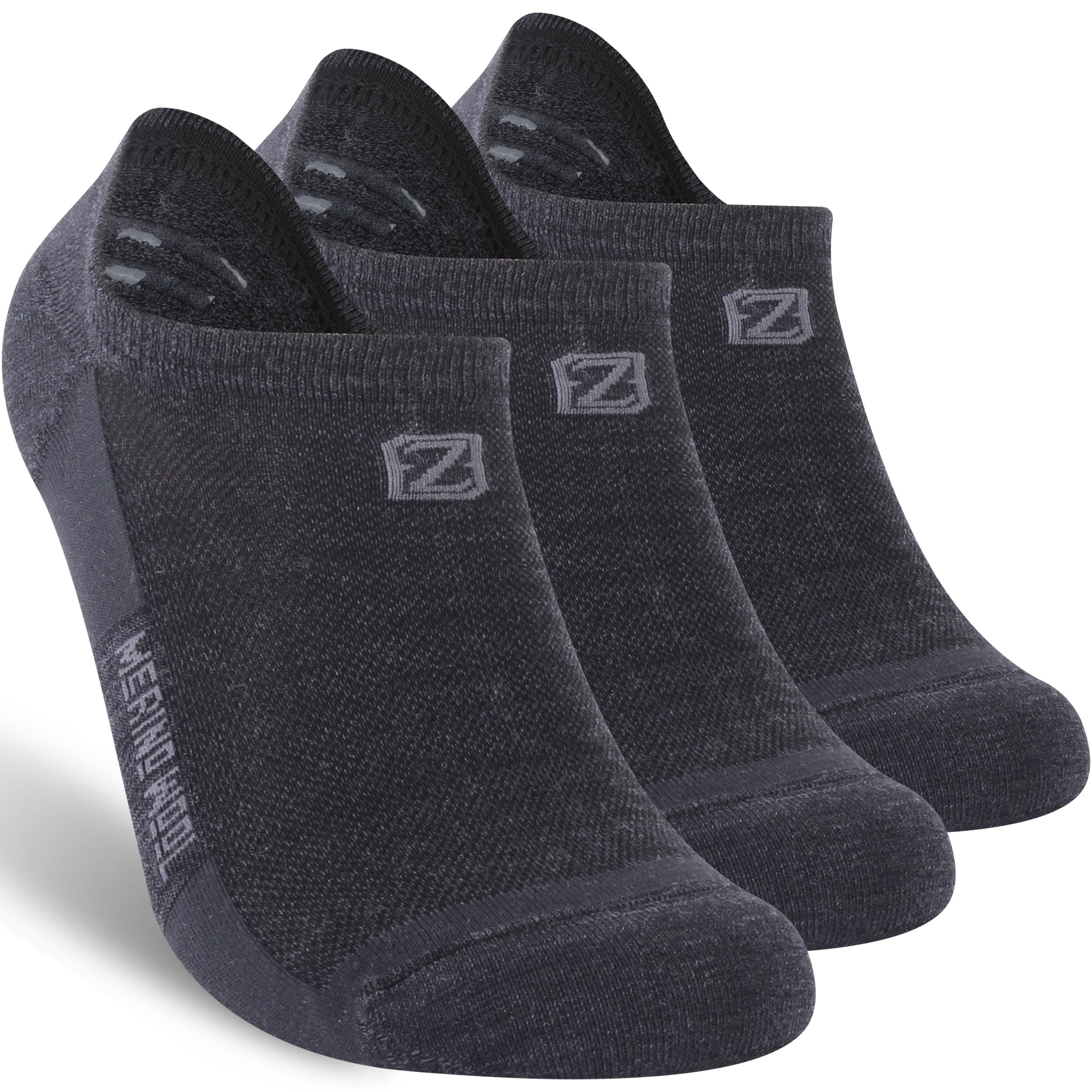 ZEAL WOOD Merino Wool No Show Socks pack close-up highlighting premium comfort for daily workouts.