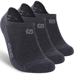 ZEAL WOOD Merino Wool No Show Socks pack close-up highlighting premium comfort for daily workouts.