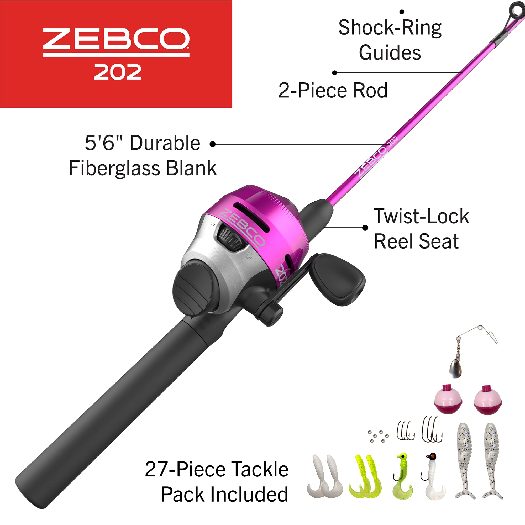 Zebco 202 spincast reel right-hand retrieve, pink