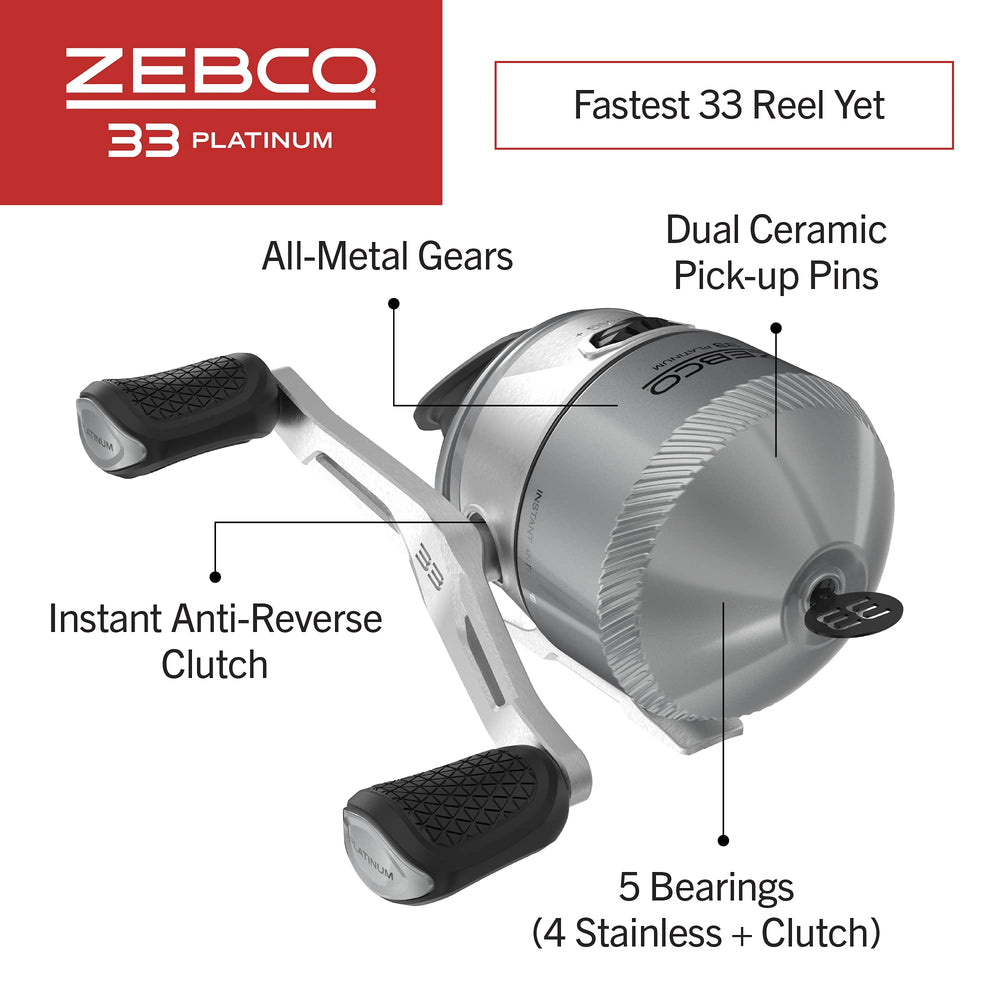 Zebco 33 Platinum side view showing left-hand retrieve for ambidextrous use