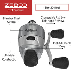 Zebco 33 Platinum side view showing right-hand retrieve for versatile casting