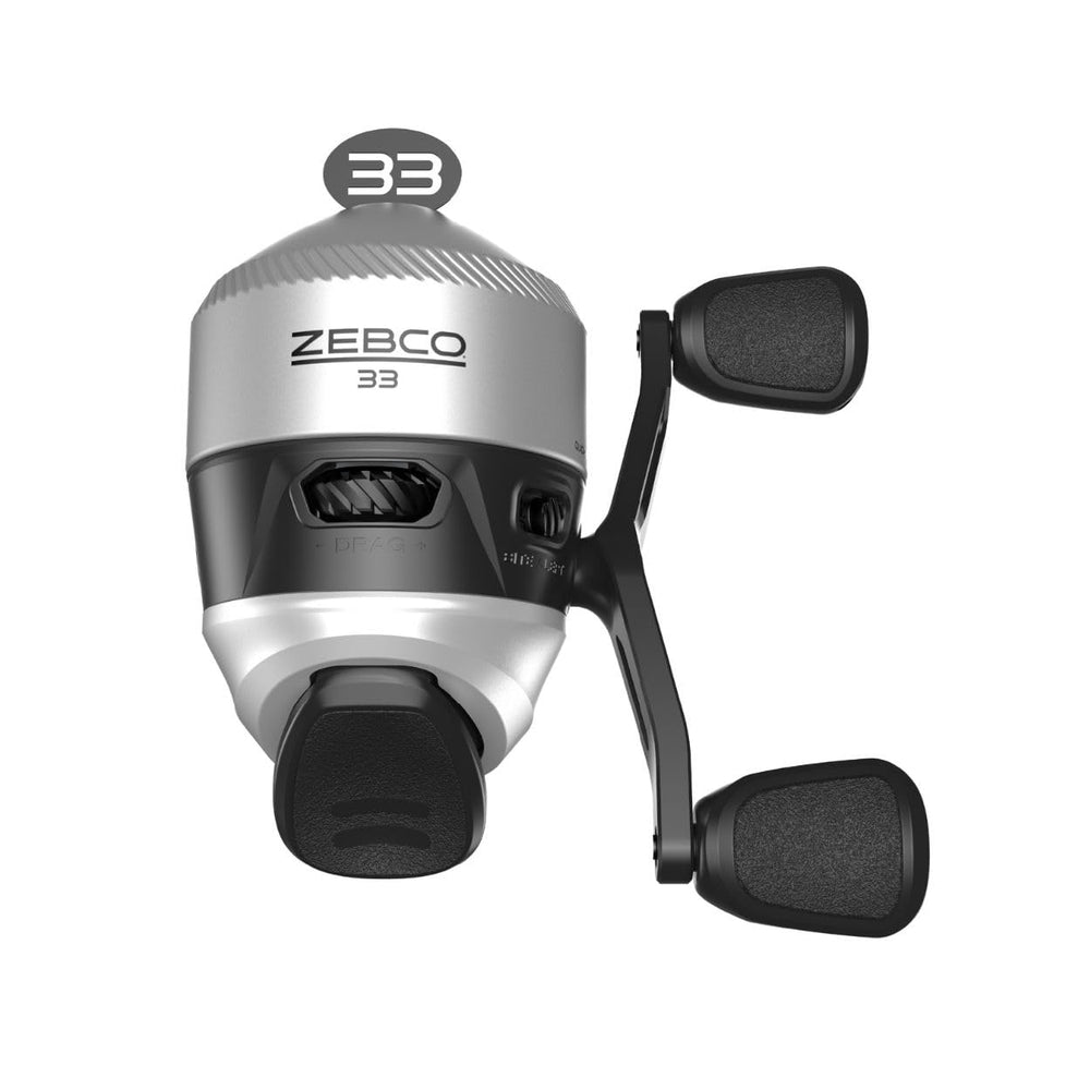 Zebco 33 Spincast reel front view showing compact, easy-to-use design for beginners.
