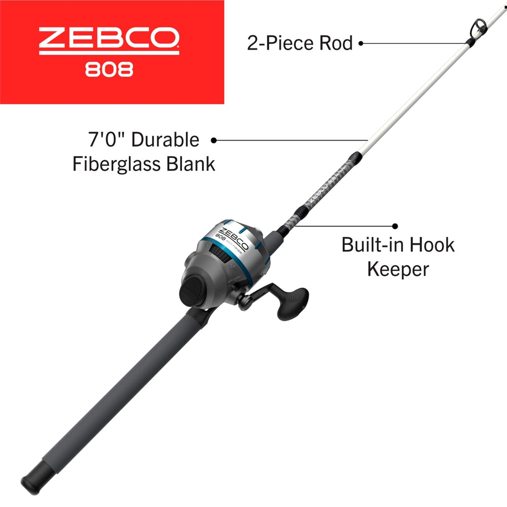 Zebco 808 saltwater 7ft rod assembly for versatile all-day fishing.