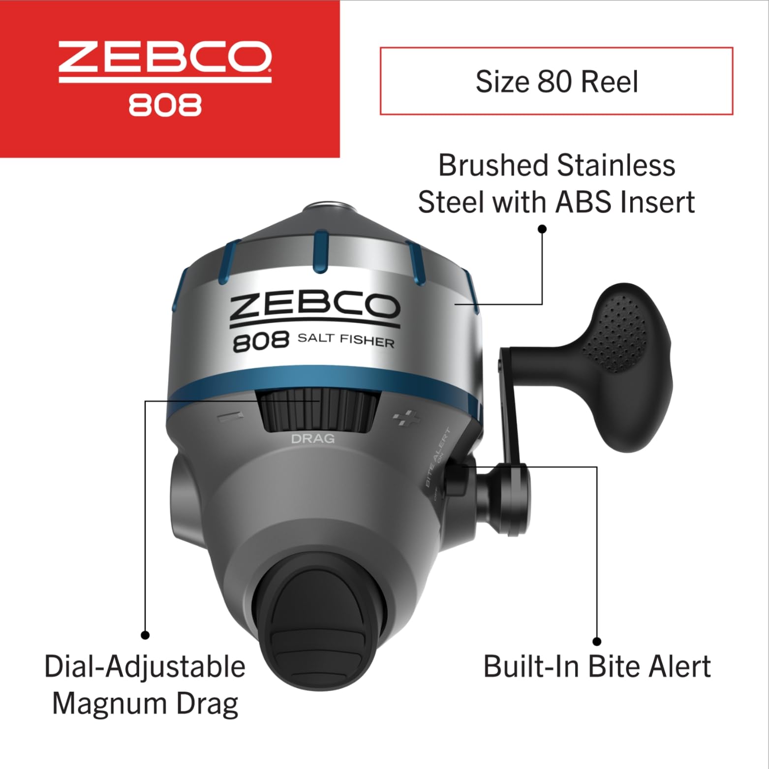 Zebco 808 pre-spooled 20lb line for immediate fishing.