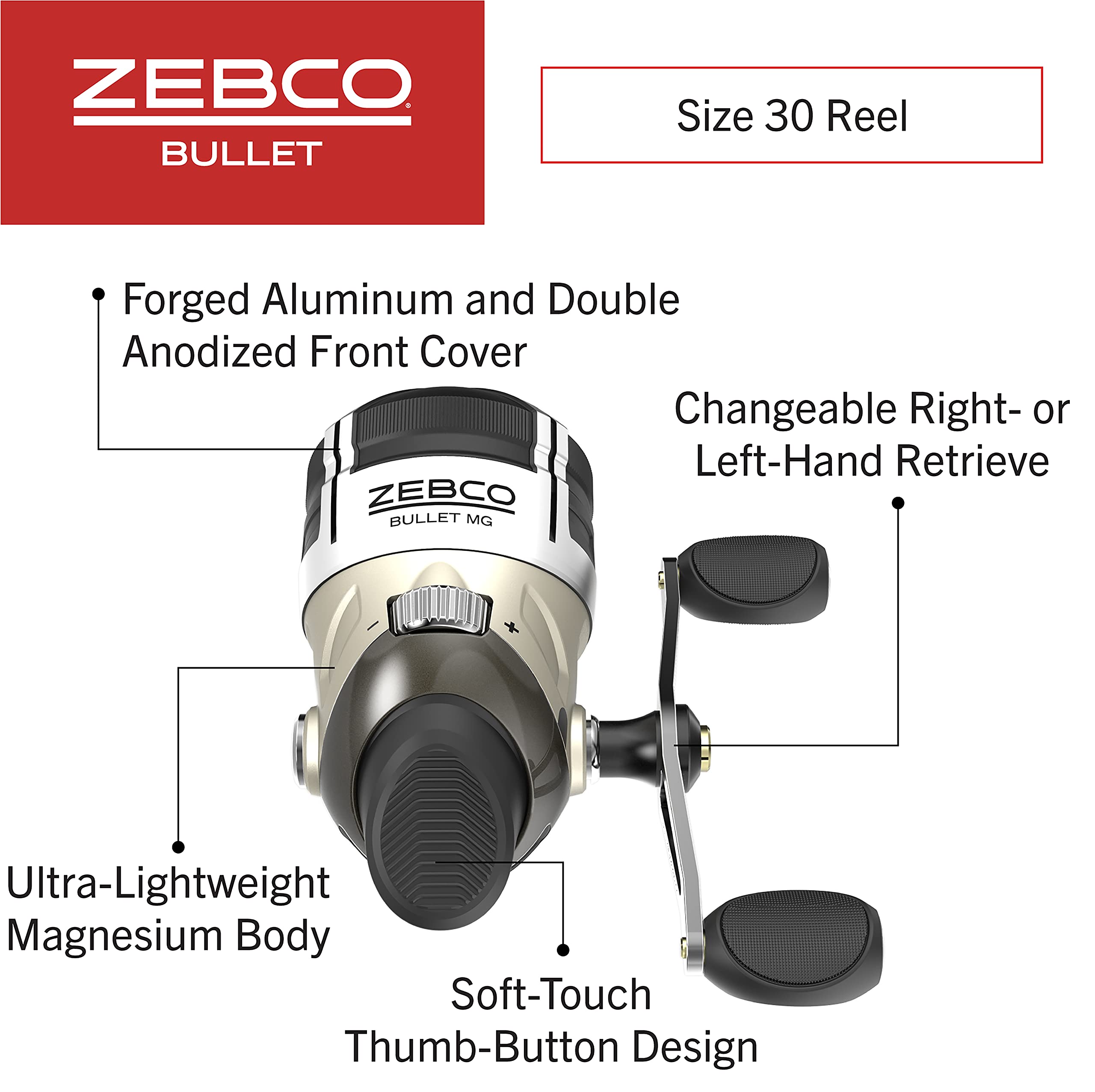 Zebco Bullet Mg spincast reel side view shows smooth operation for confident retrieves.