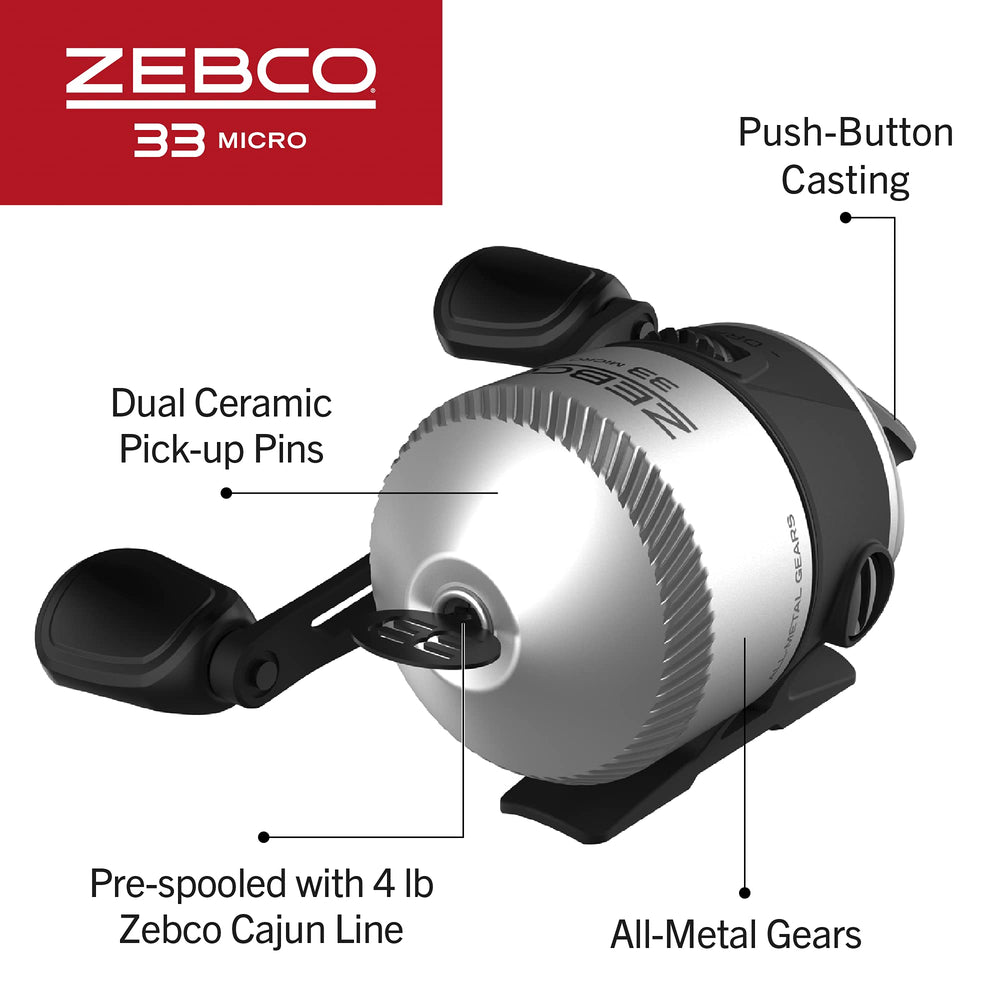 Zebco dial-adjustable drag enables precise tension control during reeling.