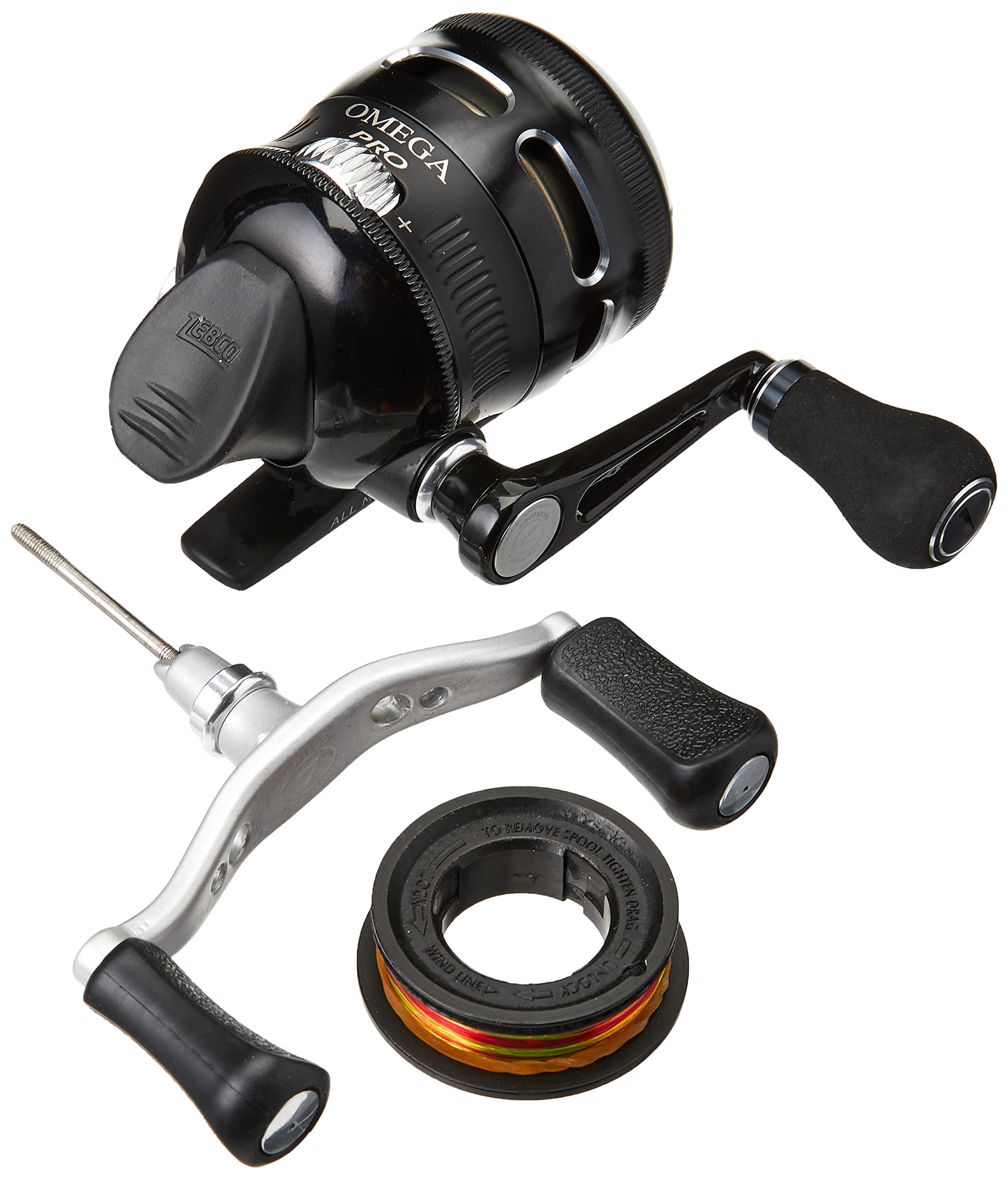Zebco Omega Pro 3SZ SC reel 10lb line, size 30, black — front view
