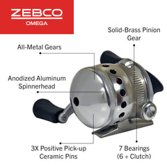 Zebco Omega spincast seven-bearing system promises ultra-smooth operation during casts and retrieves.