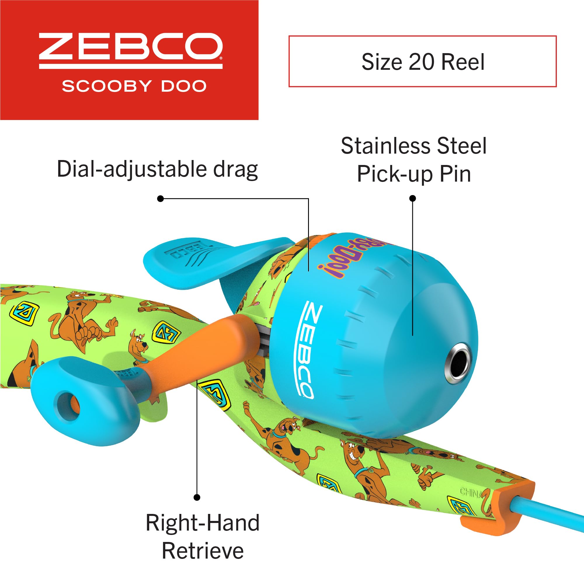 Zebco size 20 reel with dial drag for easy bite detection.