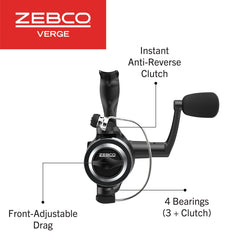 Zebco Verge drag adjustment close-up demonstrates easy front control.
