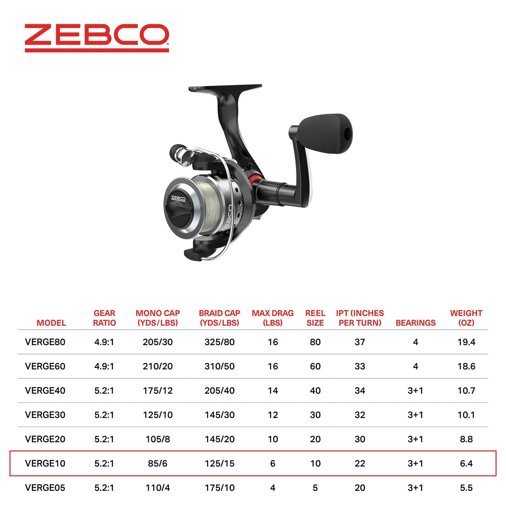 Zebco Verge machined aluminum spool for smooth line release.