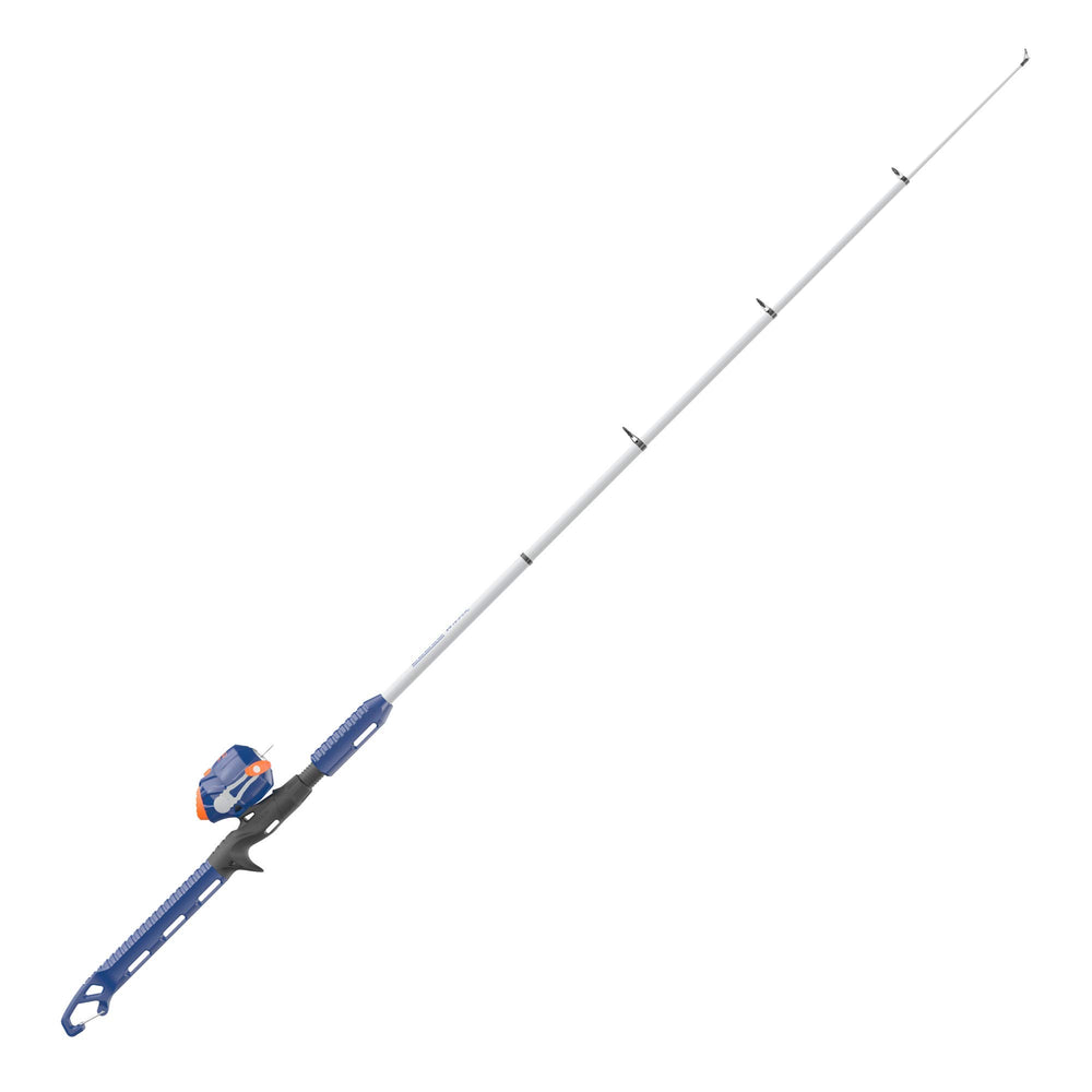 Zebco Wilder spincast reel closeup showing durable all-metal gears for rugged youth fishing