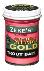Close-up of Zeke's Sierra Gold Floating Trout Bait showing glitter and pink color