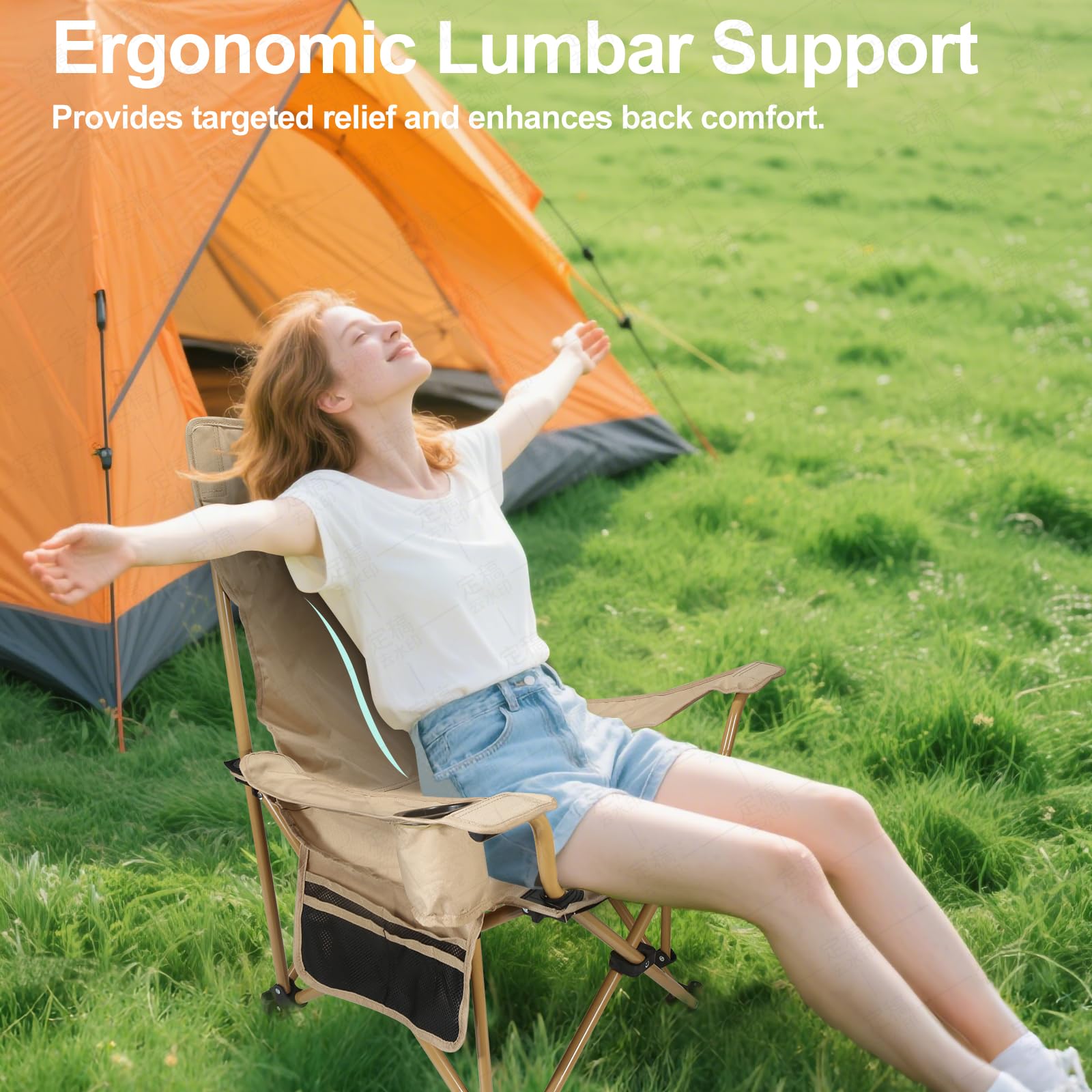 ZEMIRO CHARGE lightweight foldable chair with carry bag for easy transport.