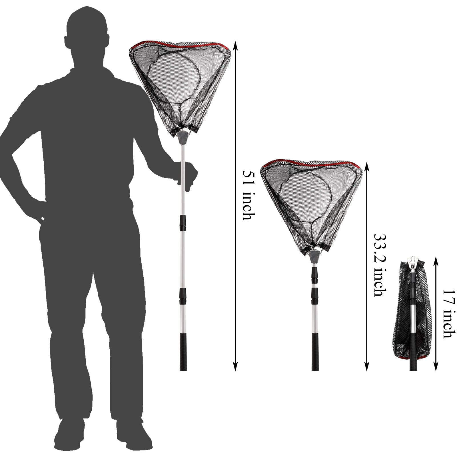 Close-up of telescopic pole extended to 51 inches with rubber grip