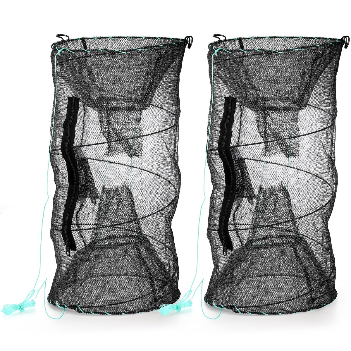 ZENFUN 2-piece fishing bait traps set with dual-layer nylon mesh