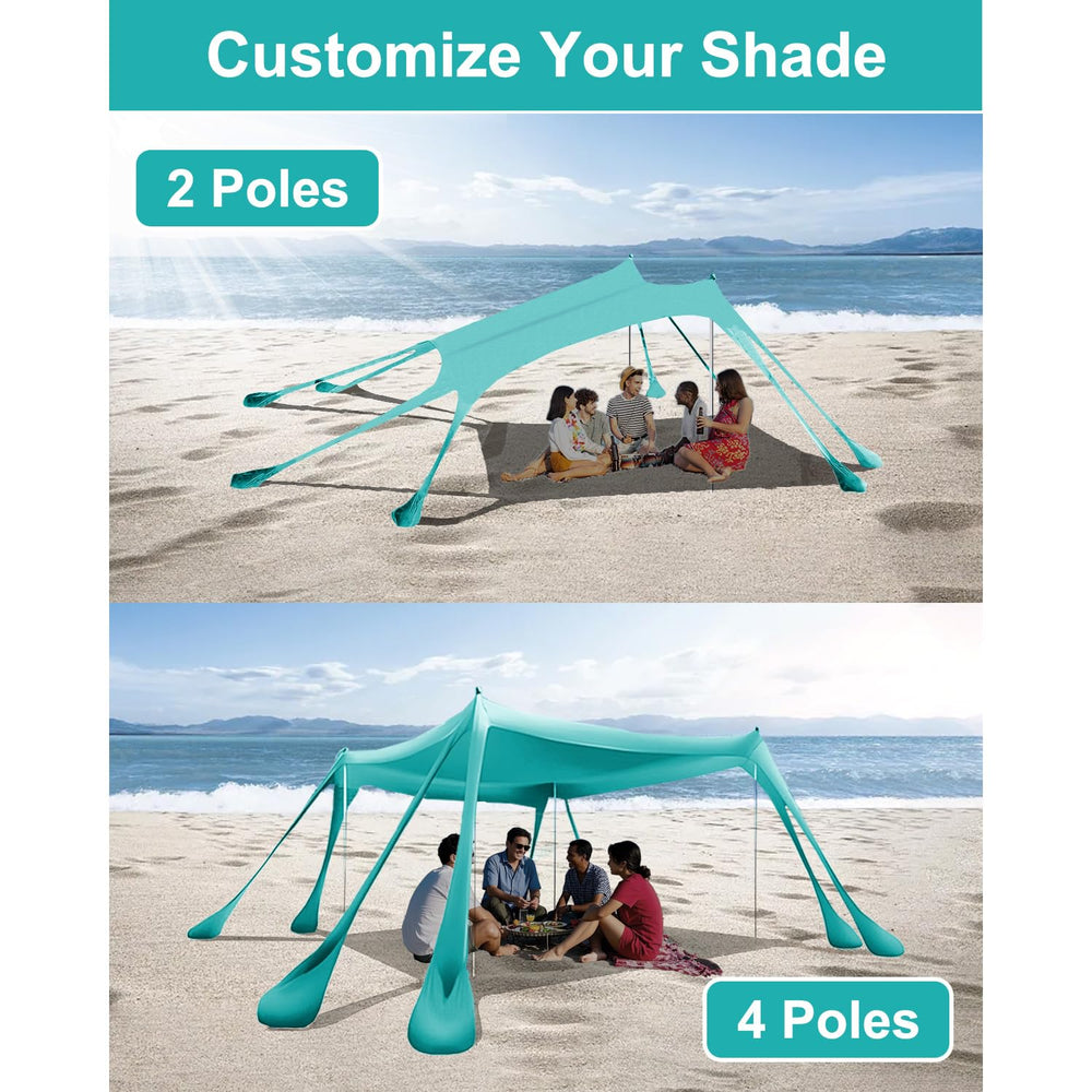 Zenicham Beach Tent 4-pole configuration offers flexible shade layout
