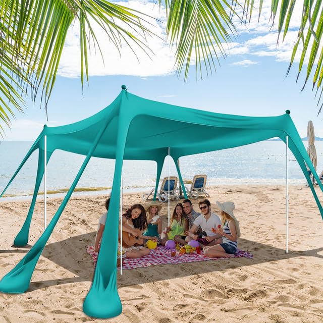 Zenicham Beach Tent with 8 sandbags provides stable shade on windy shores