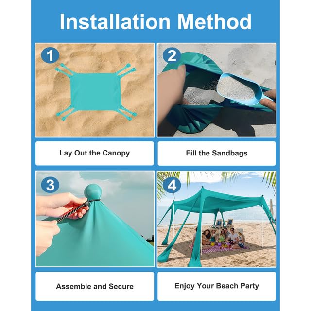 Zenicham Beach Tent easy setup enables shade in minutes