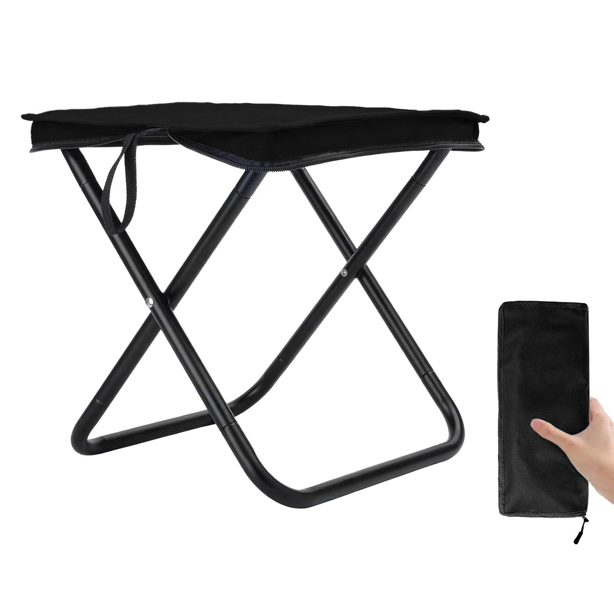 Zenicham camping stool with compact folded form for backpack portability