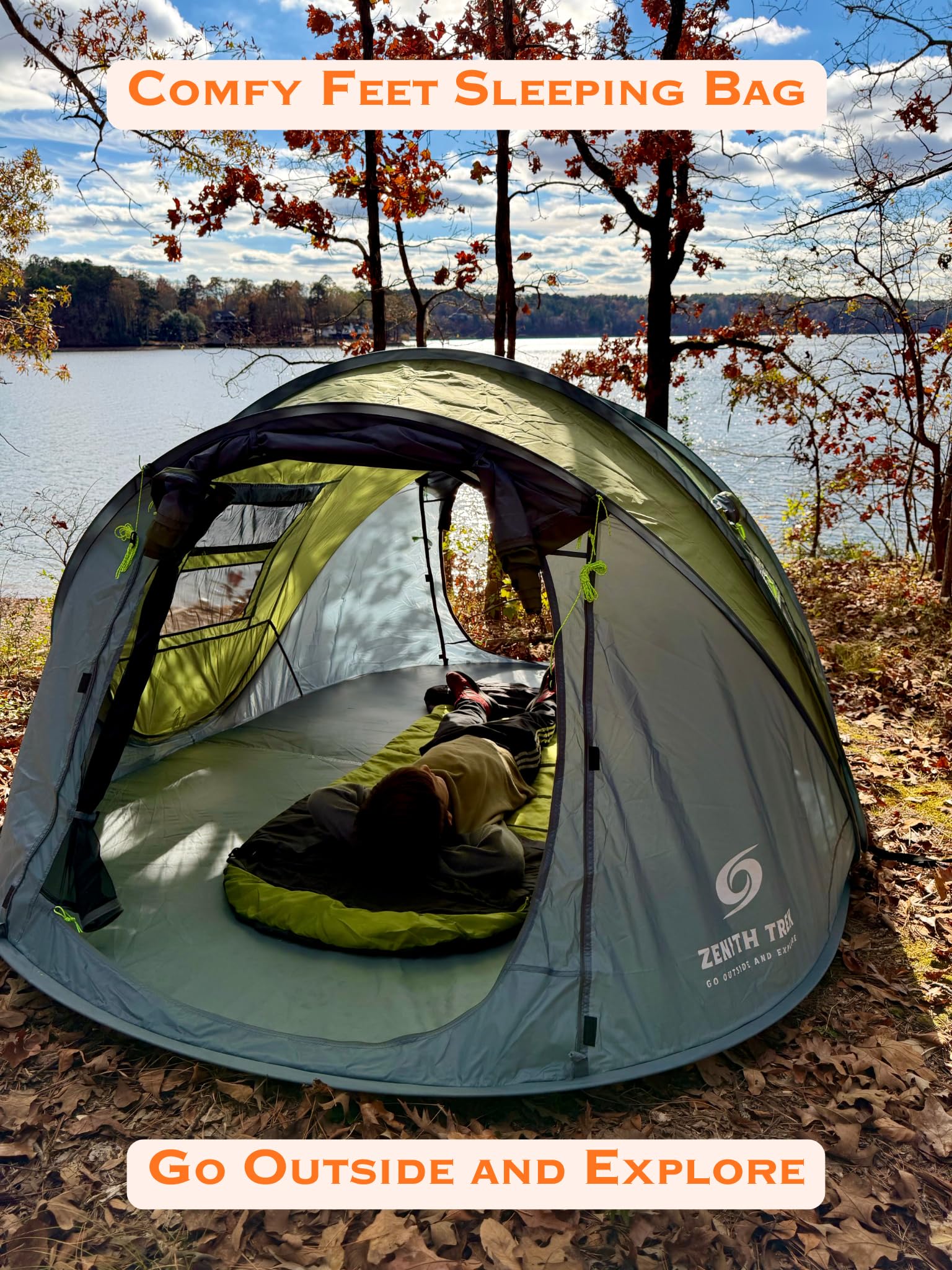 ZENITH TREK Comfy Feet 3-season warmth suitable for cool nights and mild winters.