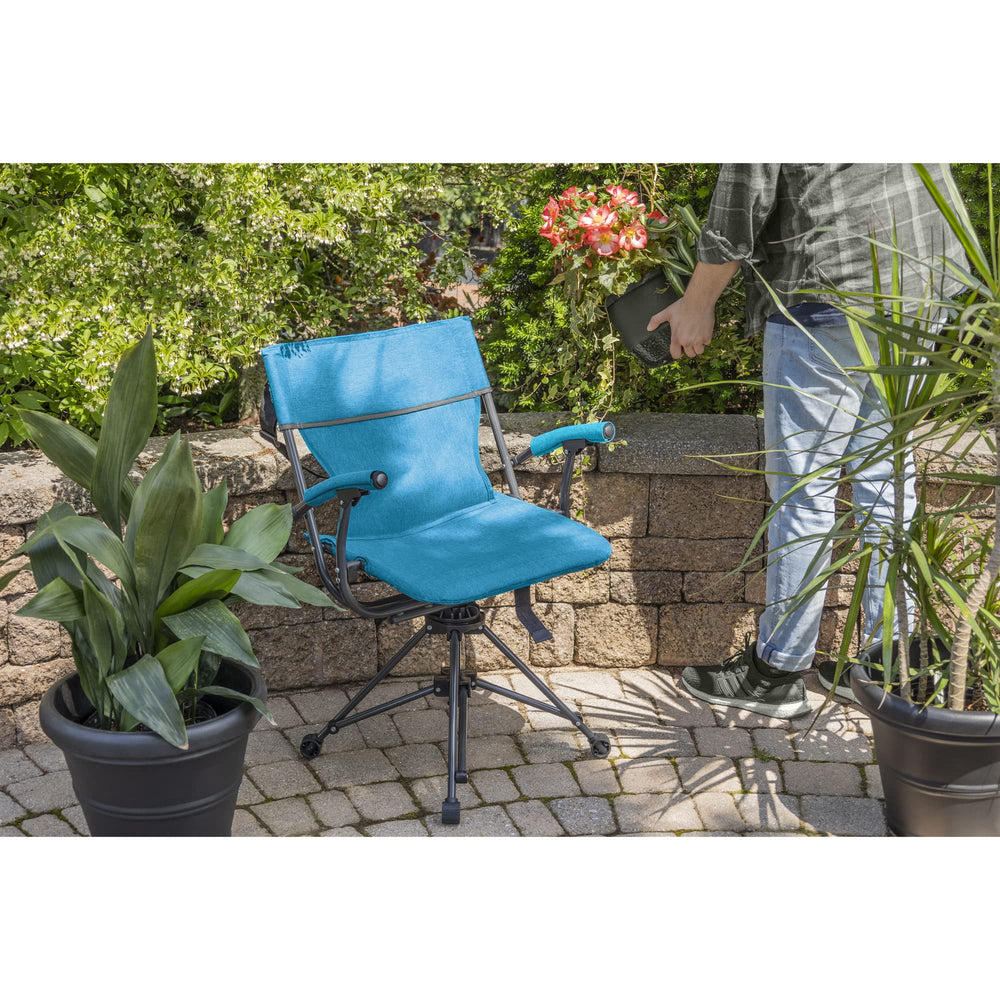 Zenithen Outdoor 360 swivel chair setup demonstrates quick assembly for easy transport.