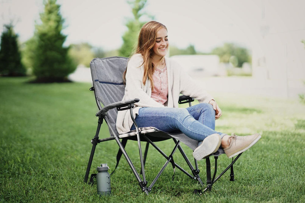 Zenithen portable outdoor chair open on campsite for comfortable seating.