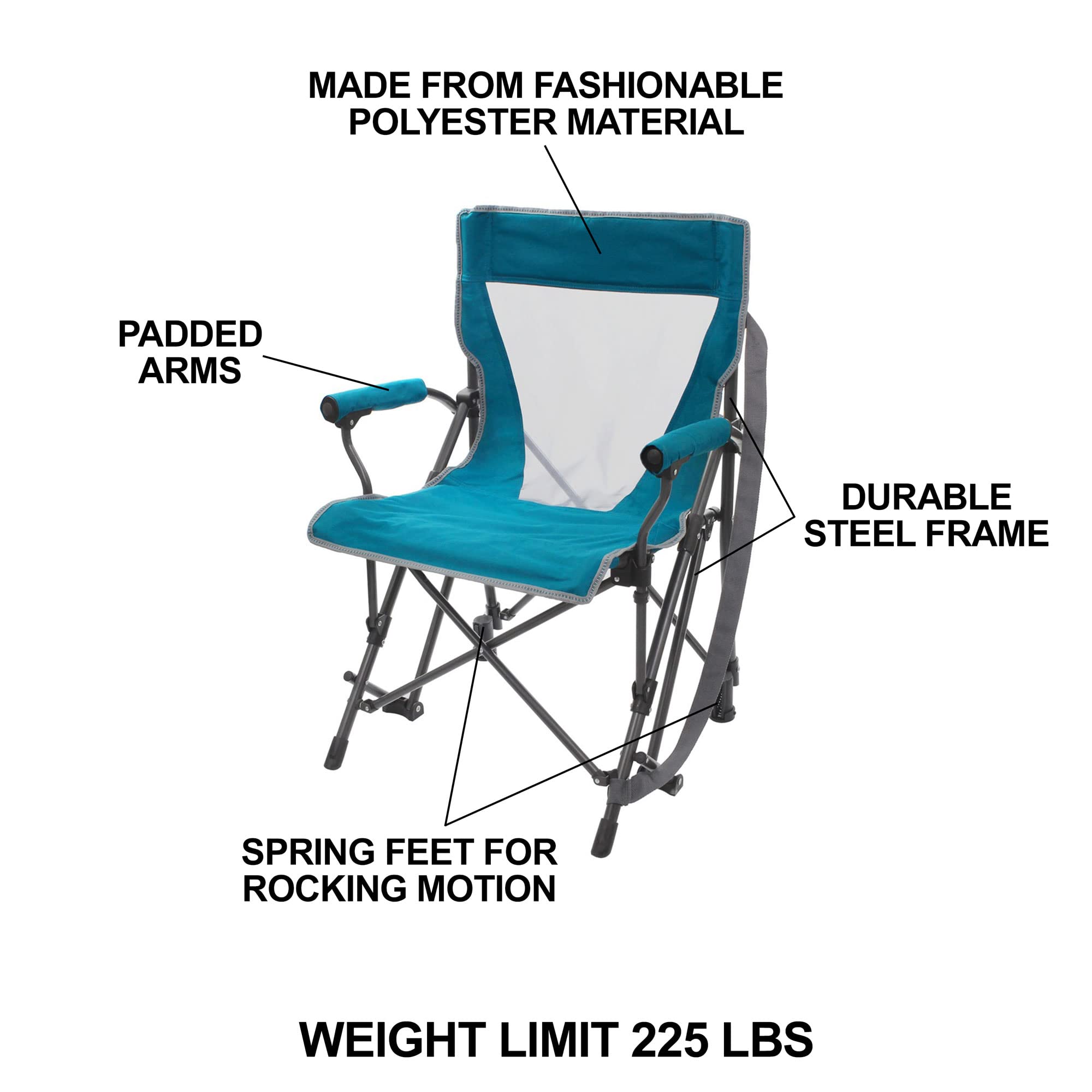 Zenithen rocker chair teal padded arms reduce elbow pressure.
