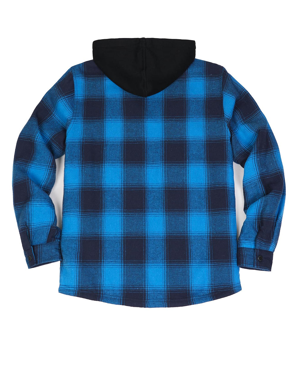 ZENTHACE mens sherpa fleece hood zip closeup shows adjustable hood and cozy lining.