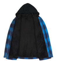 ZENTHACE mens sherpa-lined flannel shacket chest pocket detail with snap pockets.
