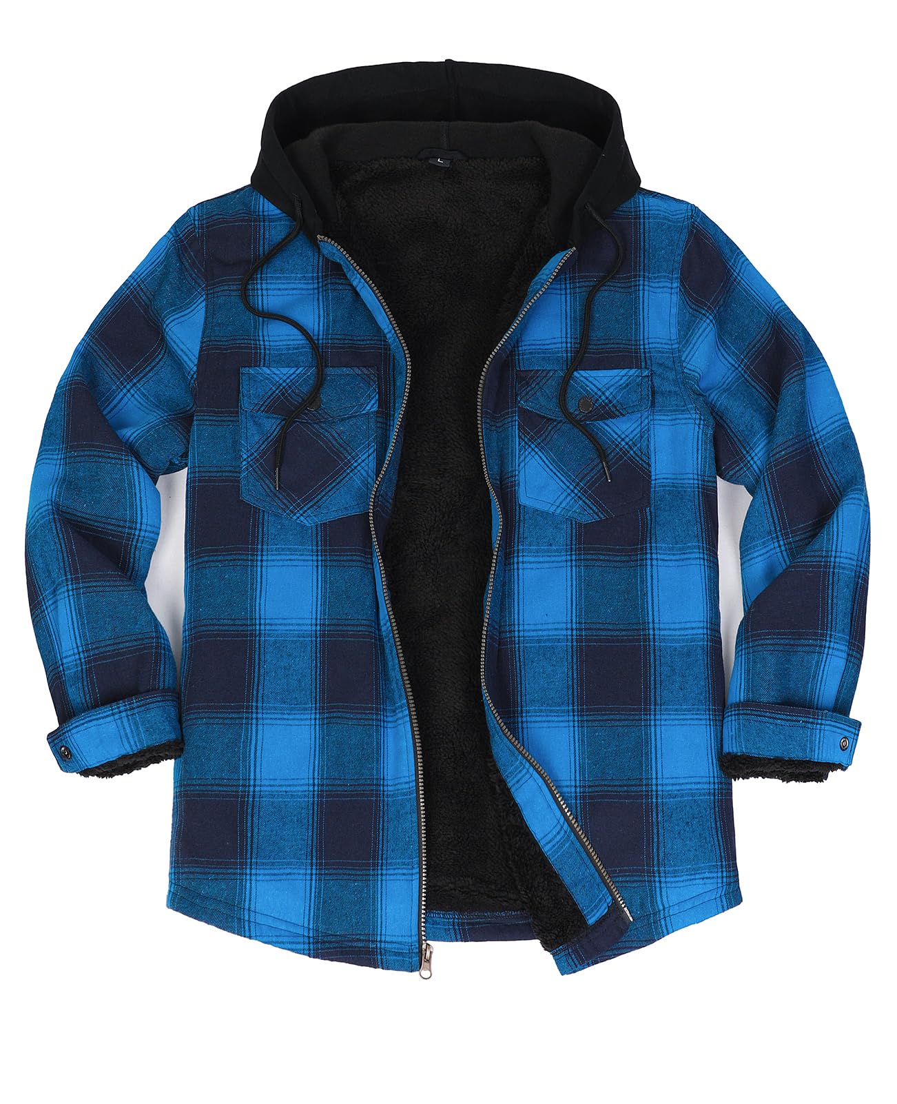ZENTHACE mens sherpa-lined flannel shacket front view shows warm plaid styling.