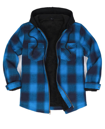 ZENTHACE mens sherpa-lined flannel shacket front view shows warm plaid styling.