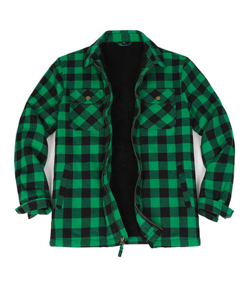 ZENTHACE thick-warm sherpa-lined flannel jacket green for all-day warmth